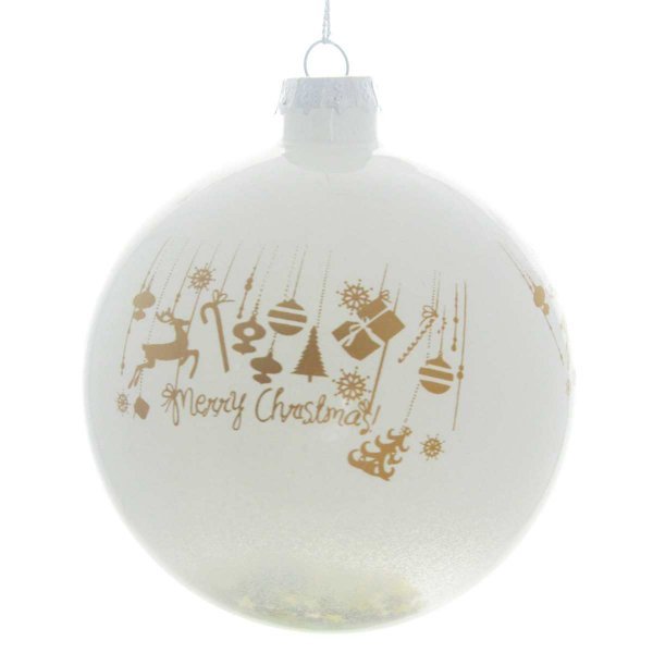 Χριστουγεννιάτικη Γυάλινη Λευκή Μπάλα, με Στολίδια (10cm)